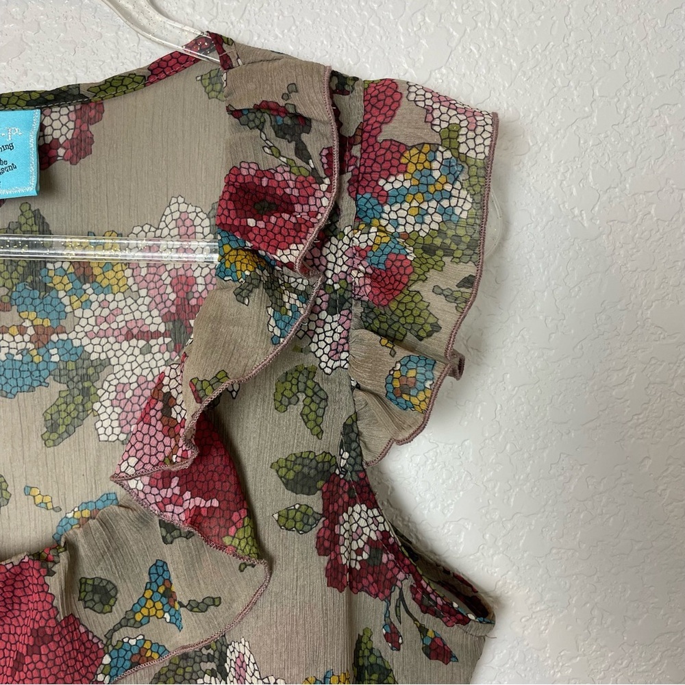h.i.p. Multicolor Floral Ruffle Blouse Size M - Picture 2 of 7